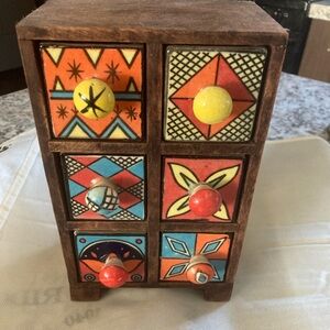 Colorful Ceramic & wood Drawer Chest spice apothecary